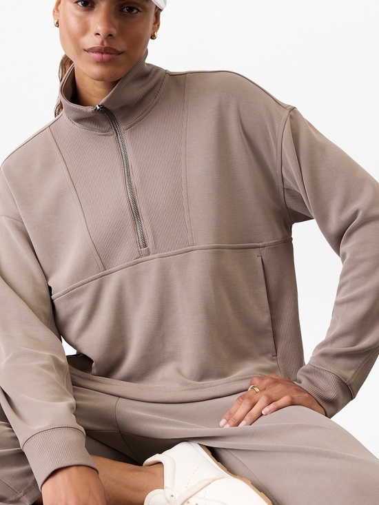 Athleta Tops - Athleta Seasoft Rib Quarter-Zip Popover Pullover Taupe Brown Size XL